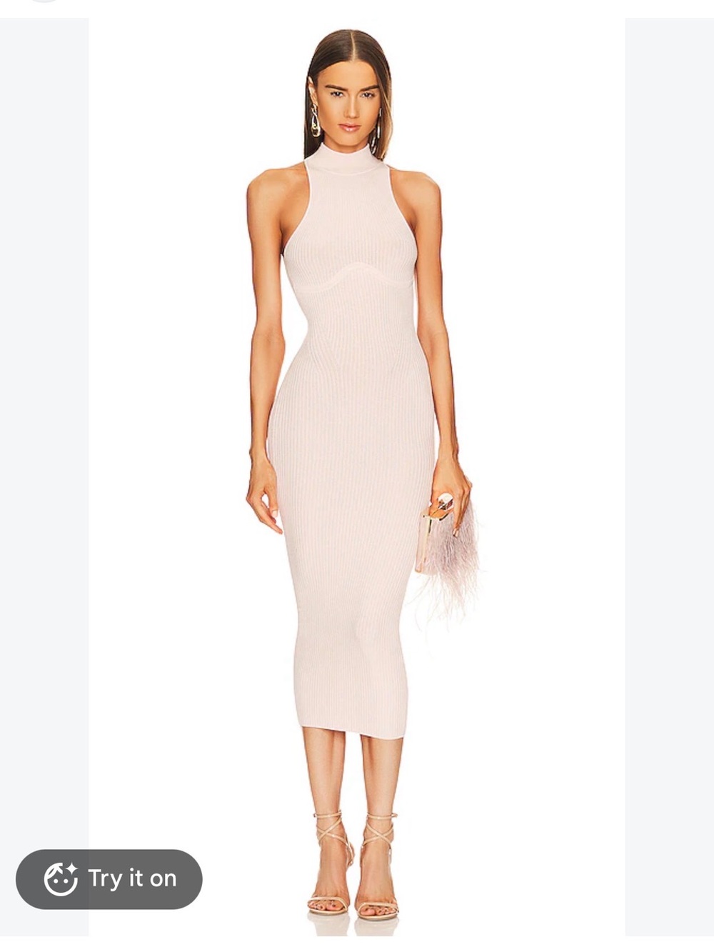 REVOLVE Sleeveless High-Neck Ribbed Midi Dress in Blush Pink